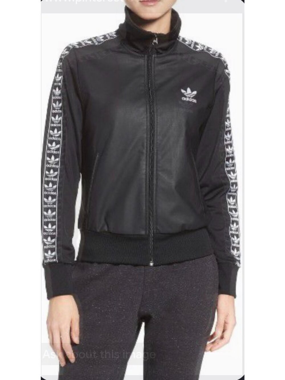 Adidas Black Faux Leather & Knit Track Jacket Size S